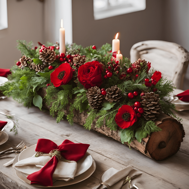 Centre de table, bûche de noël