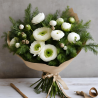 Bouquet de fleurs fraiches de noel blanc vert