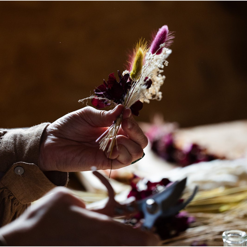 Boutonnière mariage fleurs séchées, artisanales