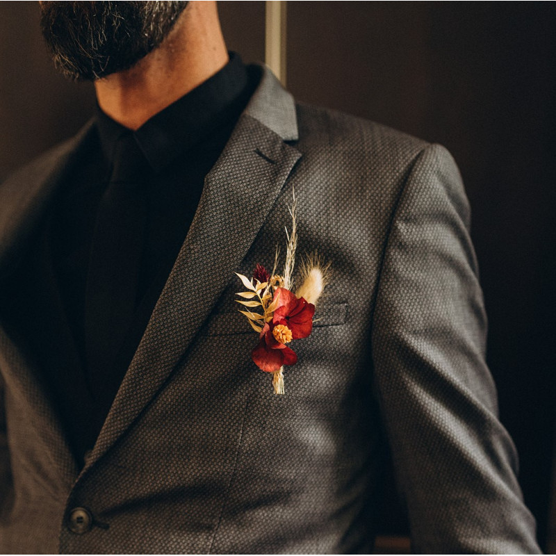 Boutonnière marié mariage fleurs séchées, coloris personnalisables