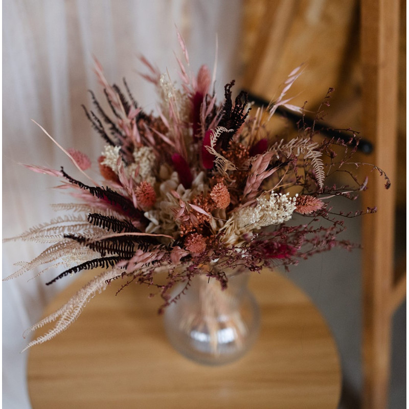 Bouquet de mariée en fleurs séchées, couleurs personnalisables