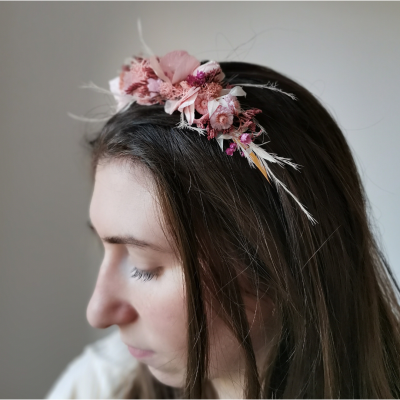 Serre-tête mariée tons roses