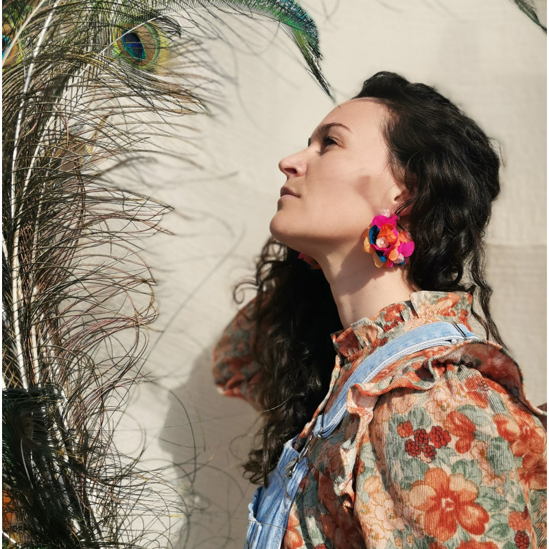 Boucles d'oreilles en fleurs séchées, colorées et vitaminées, mariage, évènement